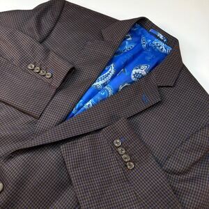 Byron Hong Kong Men's 44R Brown Blue‎ Check Blazer Jacket Paisley Lined